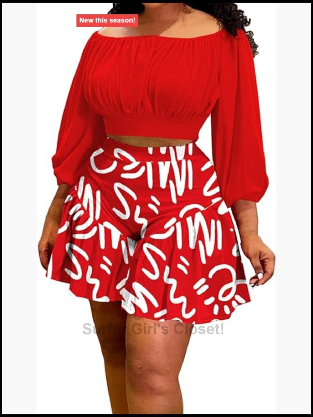 Plus Size 2 Piece Shorts Set Off Shoulder Long Sleeve Top Loose Short